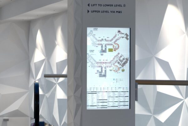 Indoor totem featuring LCD display from Merson Digital's work with Meadowhall Sheffield.